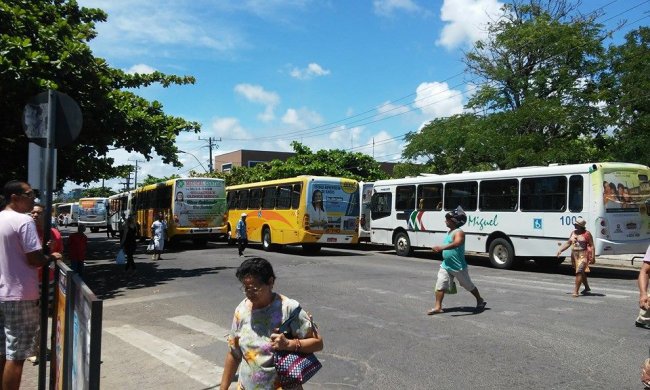 Ônibus enfileirados (Foto: Facebook/SeLigaVip)