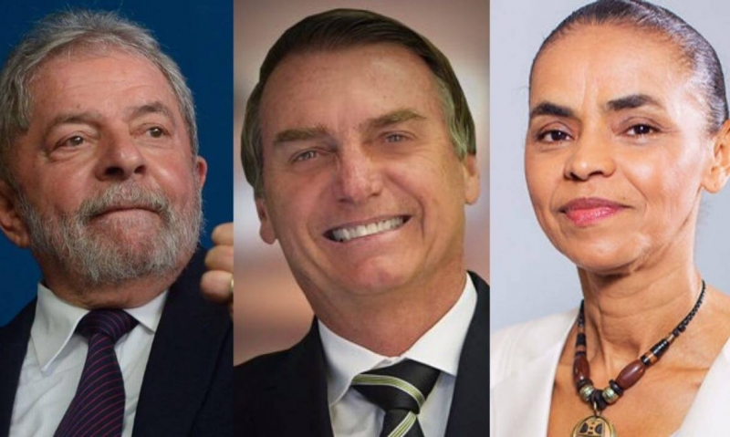 Lula, Bolsonaro e Marina Silva, que lideram a pesquisa sobre a corrida presidencial 2018. (Imagem: Reprodução)