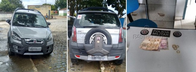 Dinheiro e veículo roubado foram recuperados após ação da polícia. (Foto: Divulgação/PM)